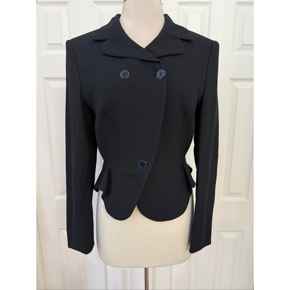 Feraud Navy Blue Waffle Textured Peplum Asymmetrical Avant Garde Blazer 42 10